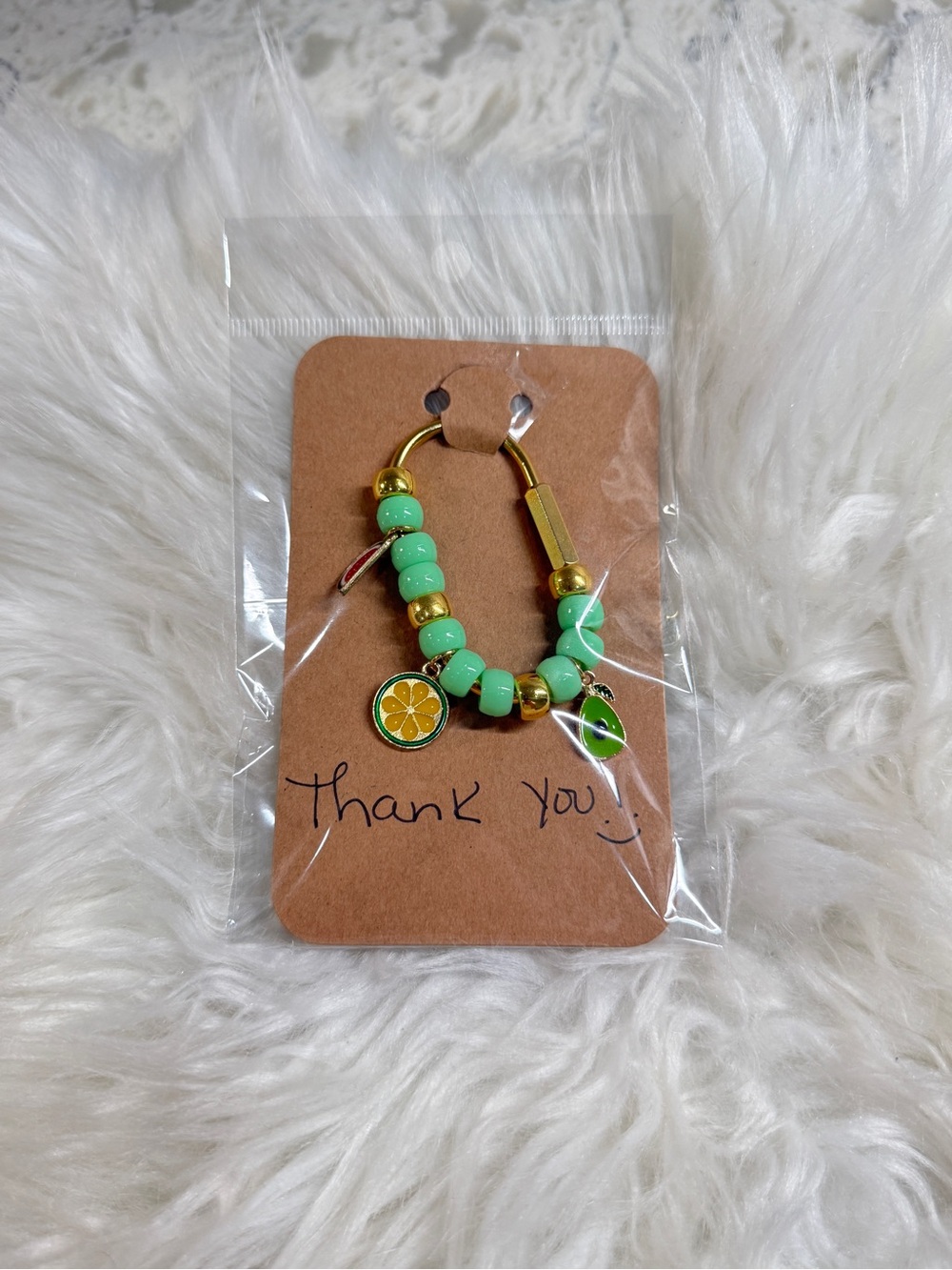 Mint Beaded Citrus Charm Keychain